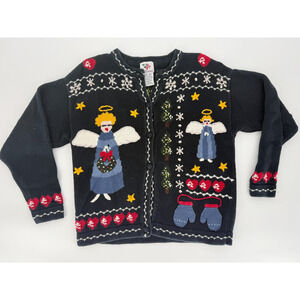 VTG Nutcracker Angel Ugly Christmas‎ Sweater Cardigan Wool Granny Core Small